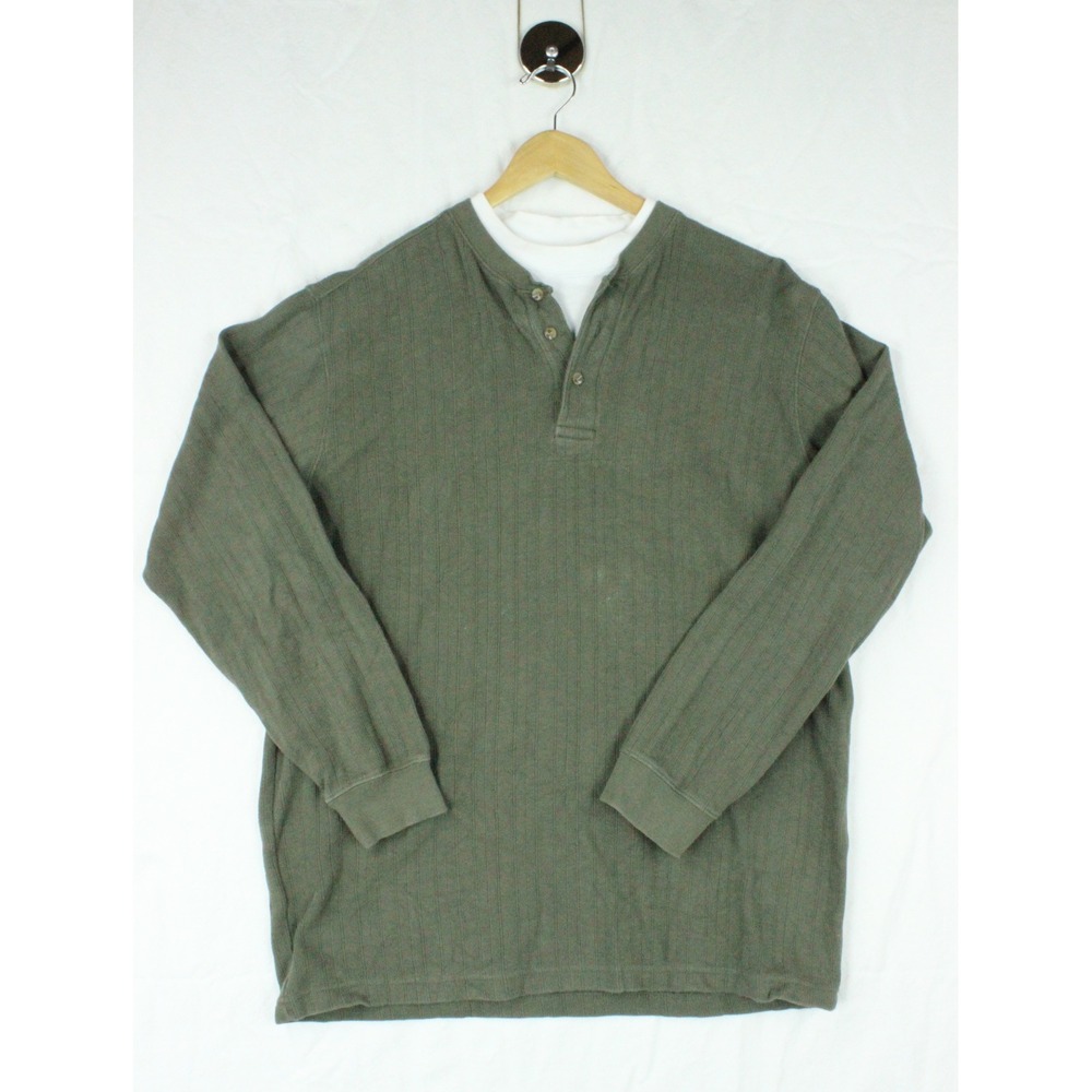 Vintage Y2K Junction West Green Henley Shirt Layered Look Long Sleeve Mens L